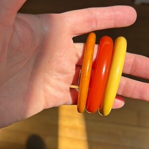 Vintage Stackable Bakelite Bangles in Yellow, Orange & Red